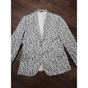 JF J.Ferrar Slim Fit Floral Sport Coat Blazer White Black 42R